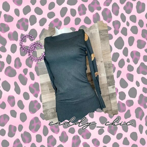 NWT Black Boatneck Sweater with Sequin Mustache Appliqués - Picture 1 of 8